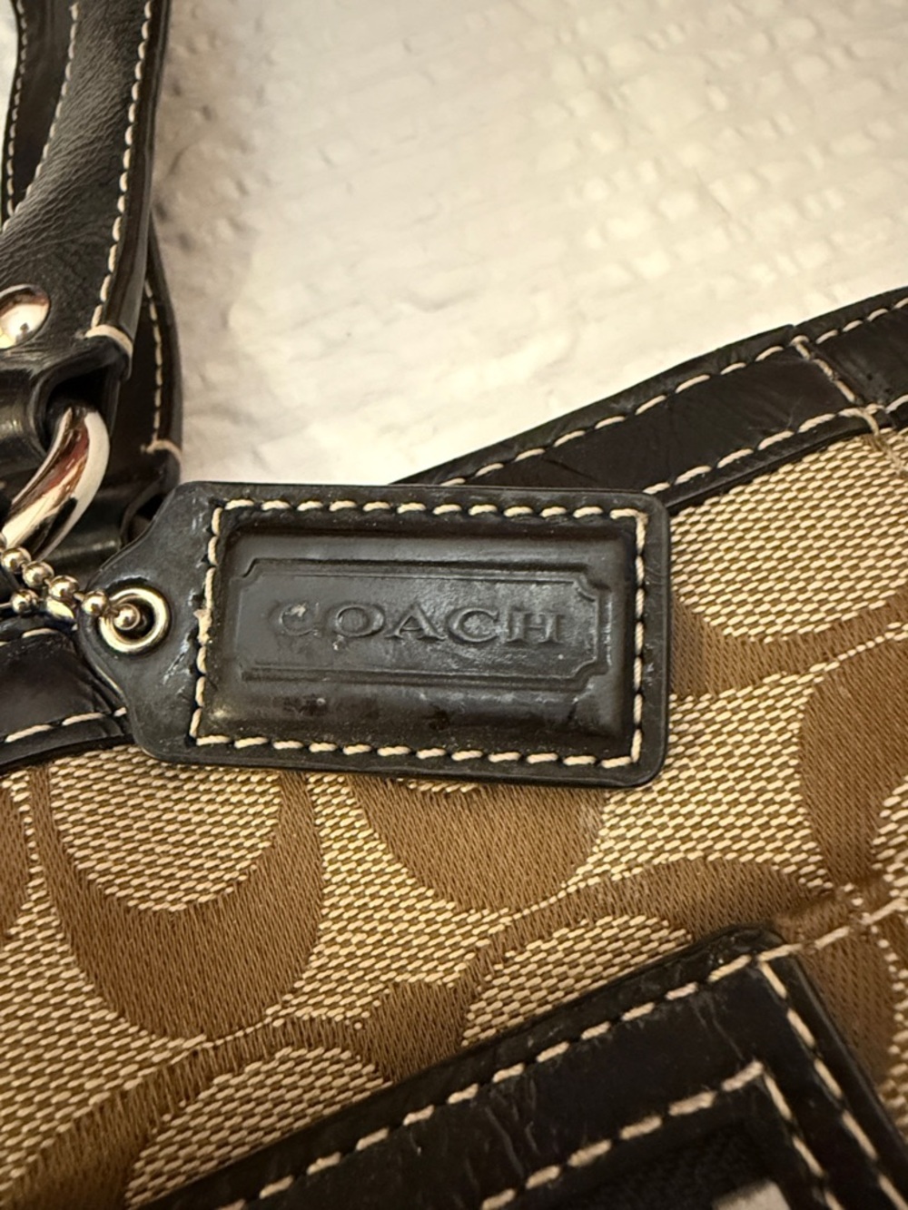 Coach Khaki and Chestnut Signature Canvas Tote with Black Trim - Picture 3 of 4